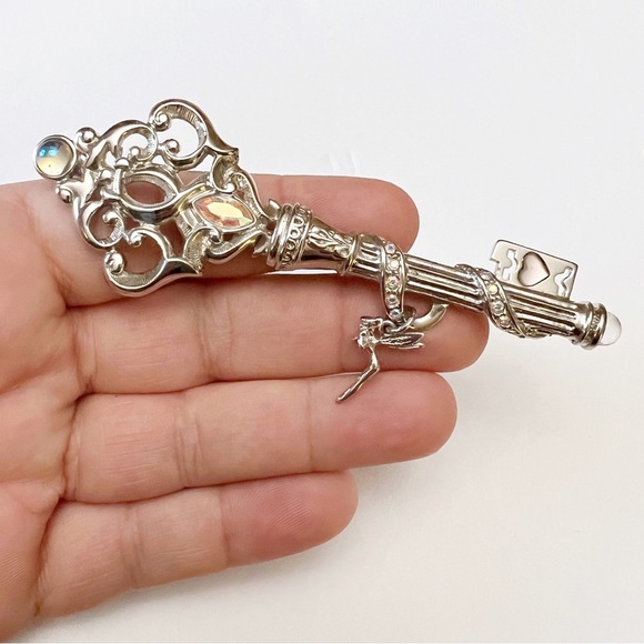 Kirks Folly Skeleton Key AB Crystal Fairy Charm Silvertone Brooch Pendant - Picture 2 of 8